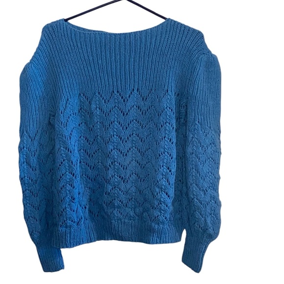 vintage hand knitted open weave blue sweater - Picture 1 of 5